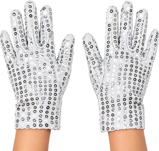 Kids Sequin Gloves Glitter Silver Gloves Halloween Party Dance 3-8T