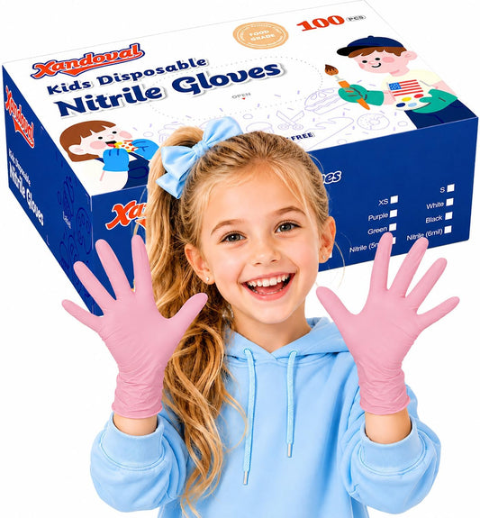 Kids Disposable Gloves, 5-Mil Safe Pink Nitrile, XS, 100Ct