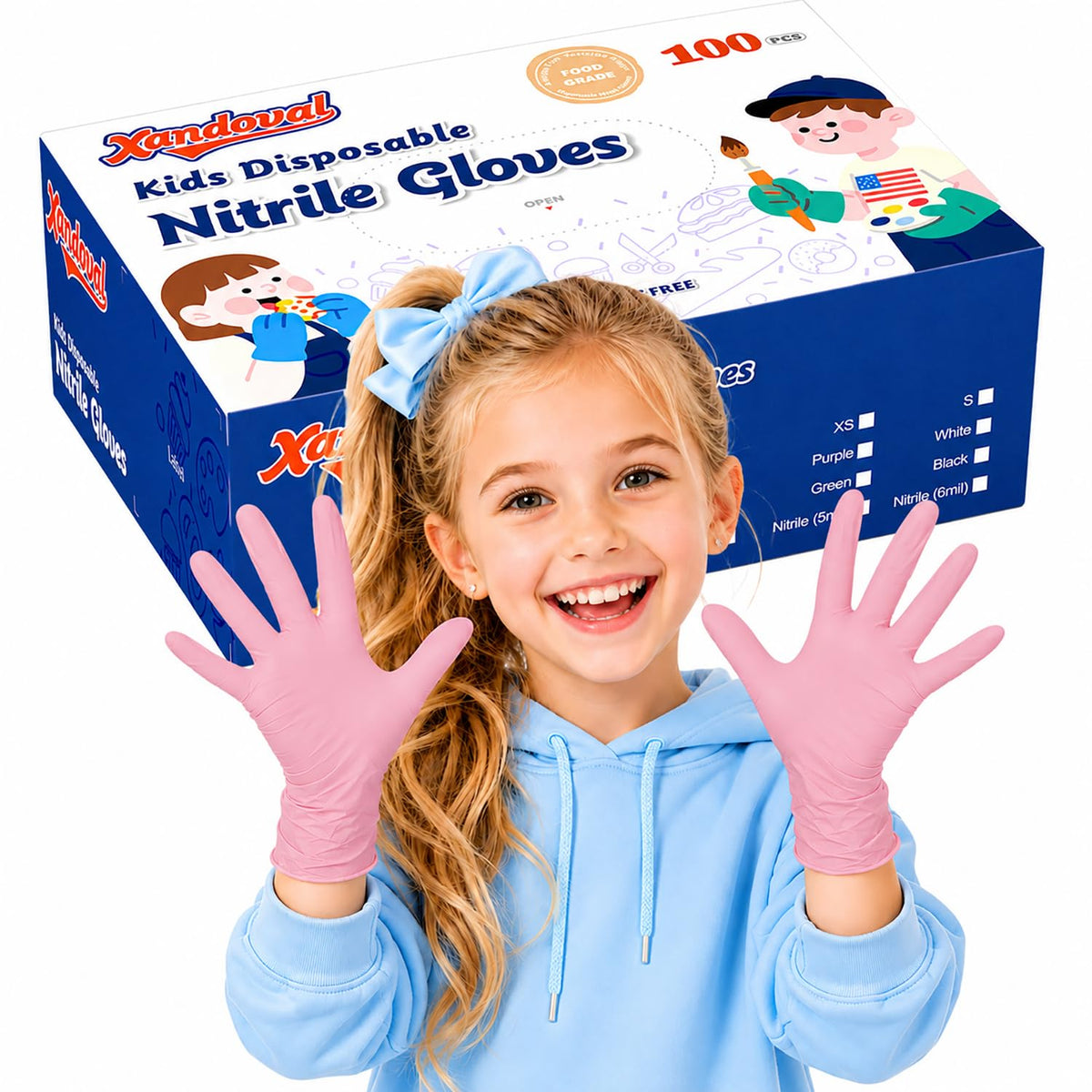 Kids Disposable Gloves, 5-Mil Safe Pink Nitrile, XS, 100Ct