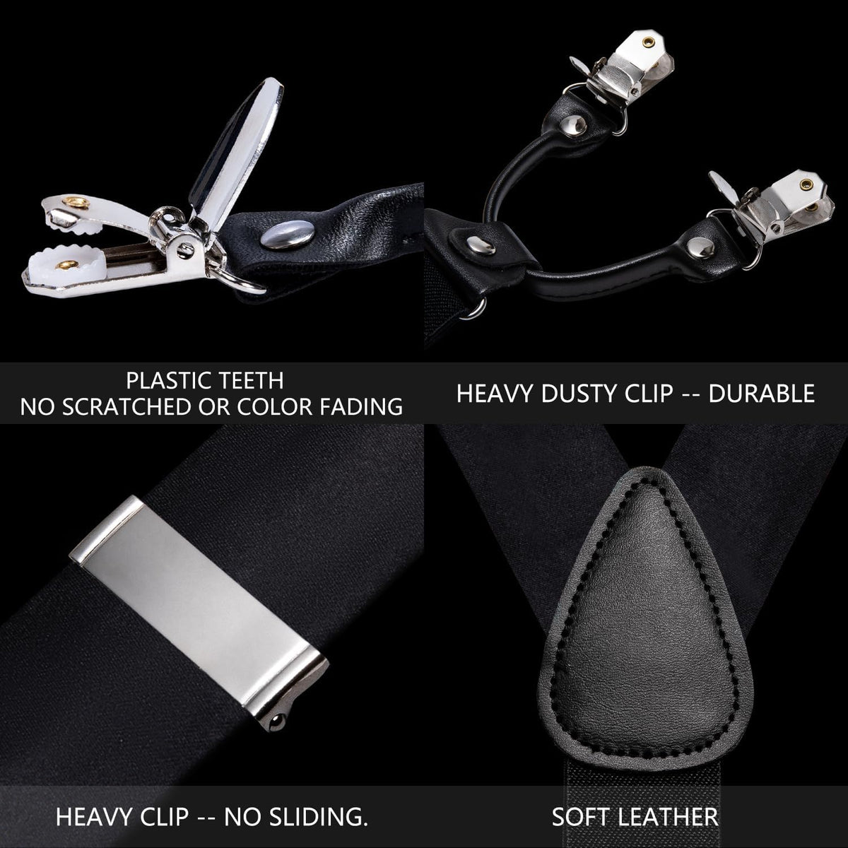 YOHOWA Suspenders for Men Tie Bowtie Set Adjustable Brace Handkerchief Cufflinks Strong Clip Elastic Band Wedding Party