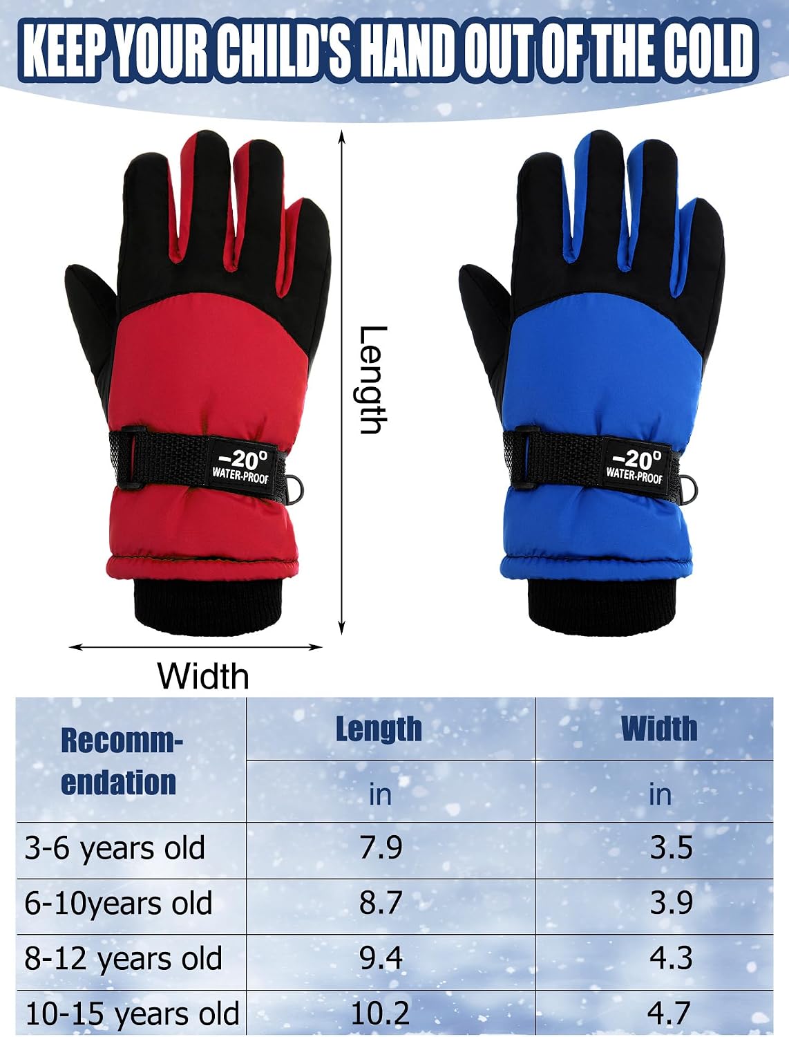 SATINIOR 2 Pair Kids Waterproof Winter Gloves