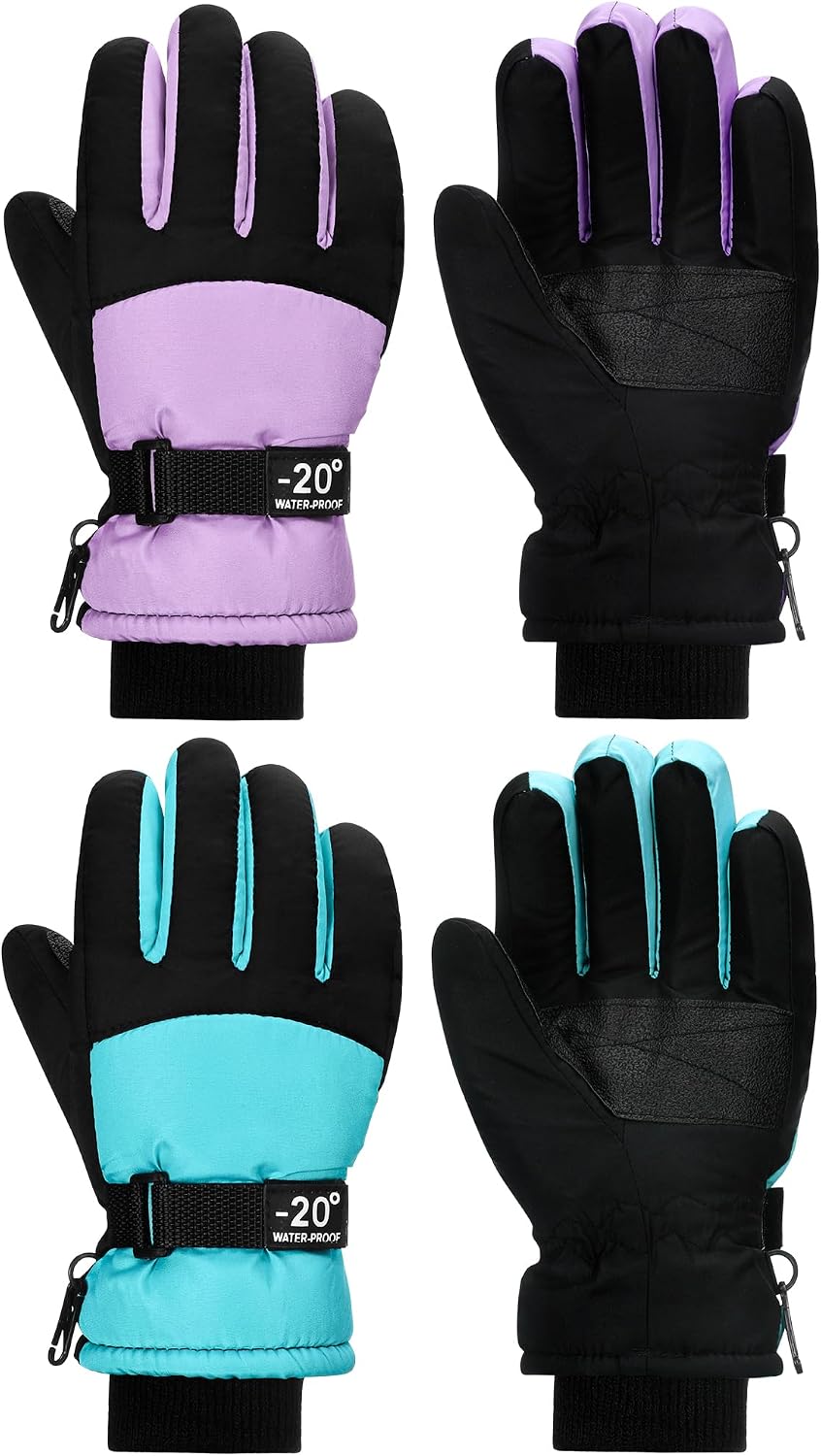 SATINIOR 2 Pair Kids Waterproof Winter Gloves
