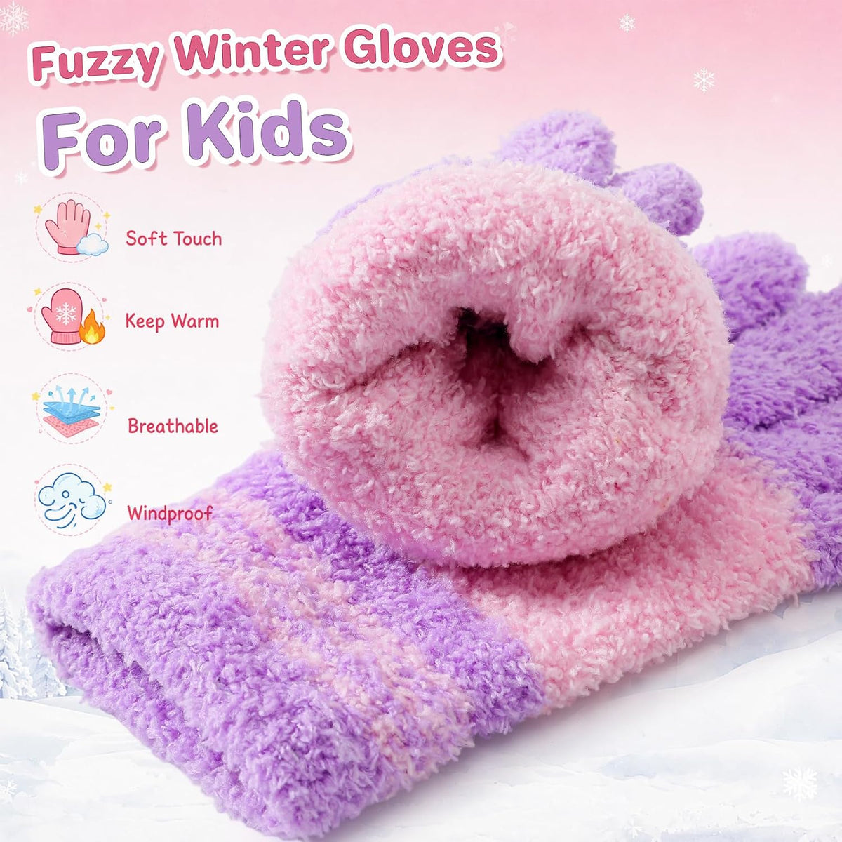 Clothclose 4 Pairs Kids Gloves, Warm Stretchy Winter Gloves for Boys Girls
