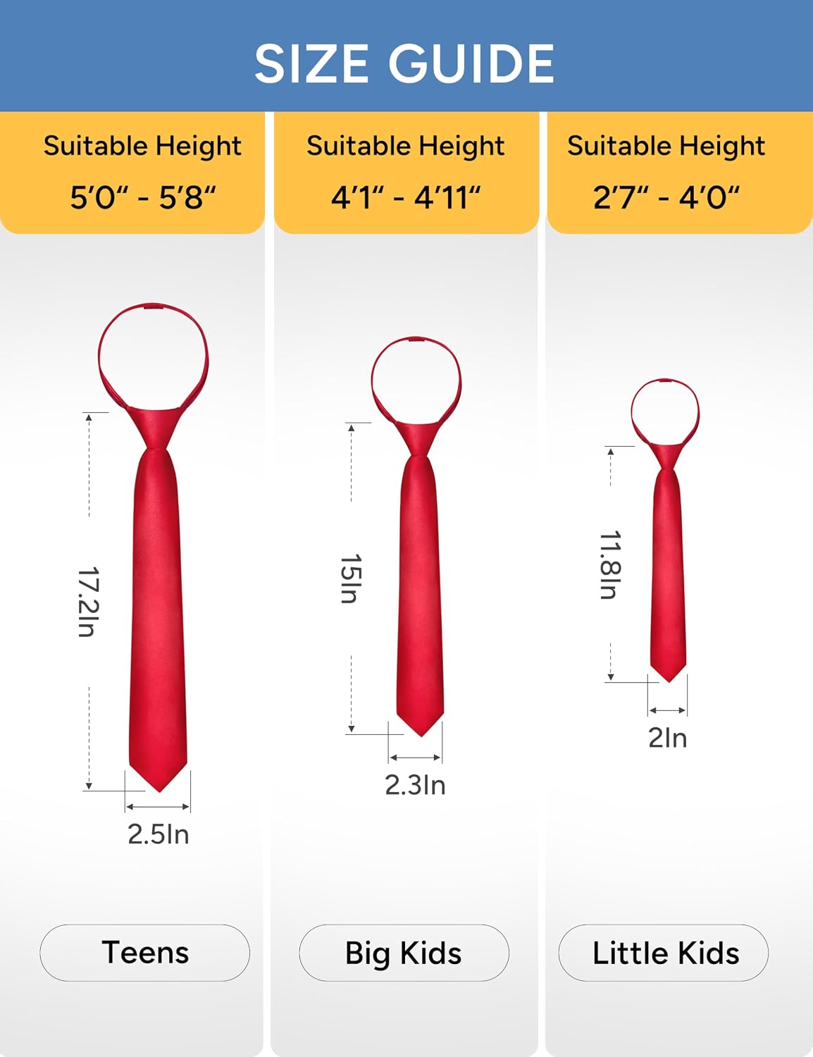 Boys Pre-tied Zipper Tie Elastic Strap Bowtie and Pocket Square 3-piece For Age 1-16 Years With Gift Box