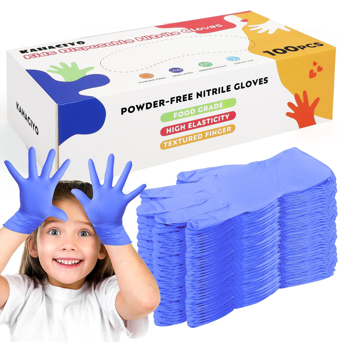 Kids Disposable Nitrile Gloves for 4-10 Years, Suitable for Cooking, Gardening, Painting, Powder and Latex Free-100 PCS