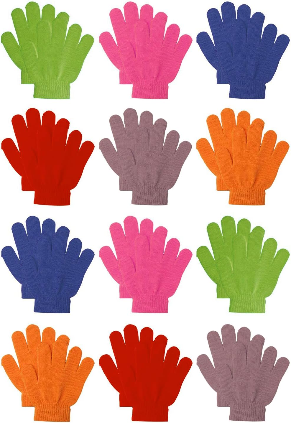 Cooraby 12 Pairs Kids Warm Magic Gloves Teens Winter Stretchy Knit Gloves Boys Girls Knit Gloves