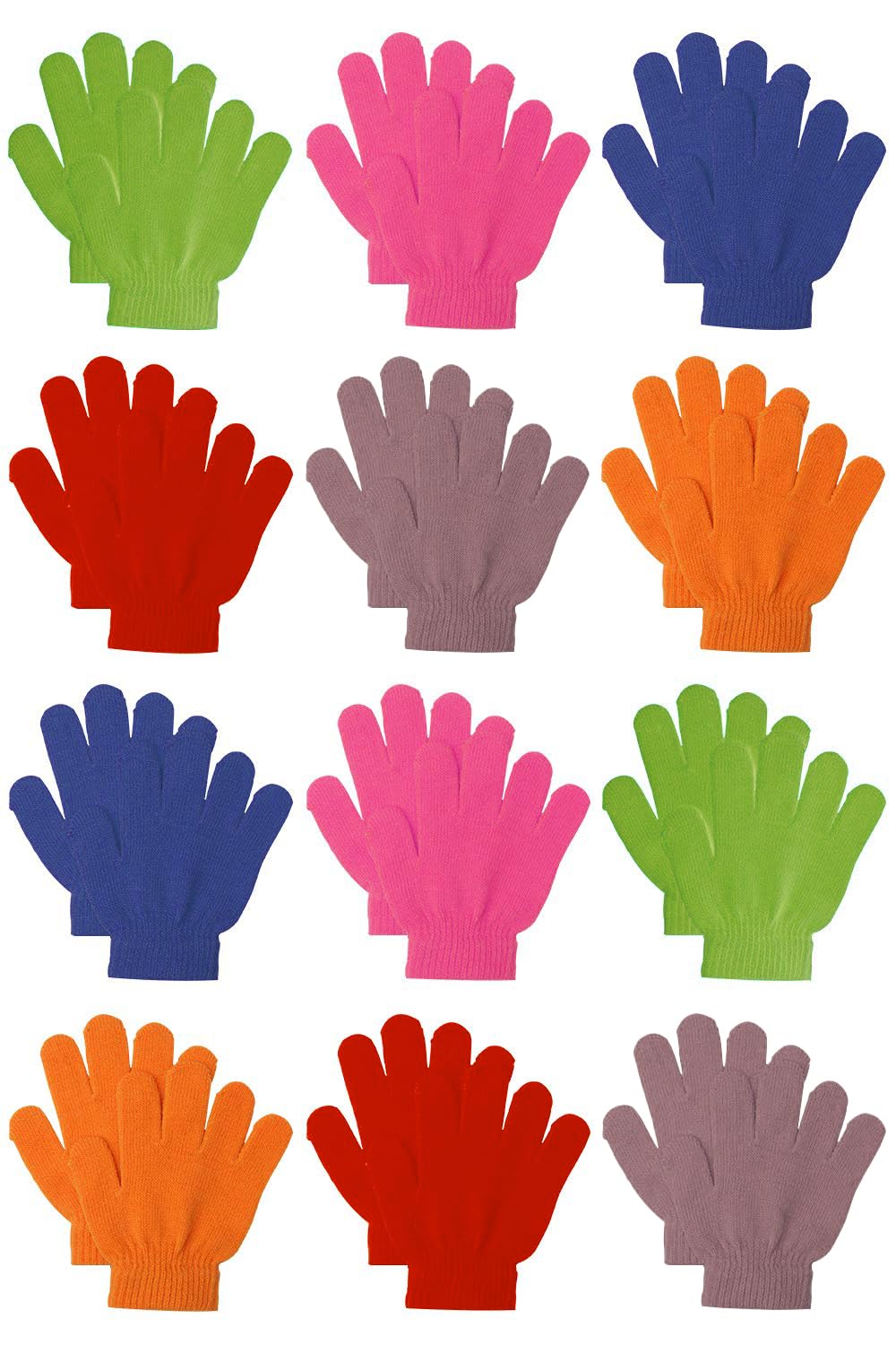 Cooraby 12 Pairs Kids Warm Magic Gloves Teens Winter Stretchy Knit Gloves Boys Girls Knit Gloves