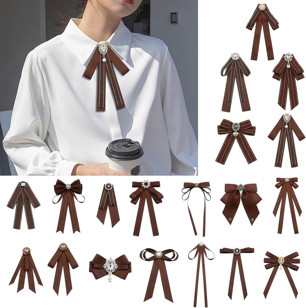 Coffee Brown Necktie Fashion School Uniform Bows Tie Solid Color Necktie for Women's Shirt