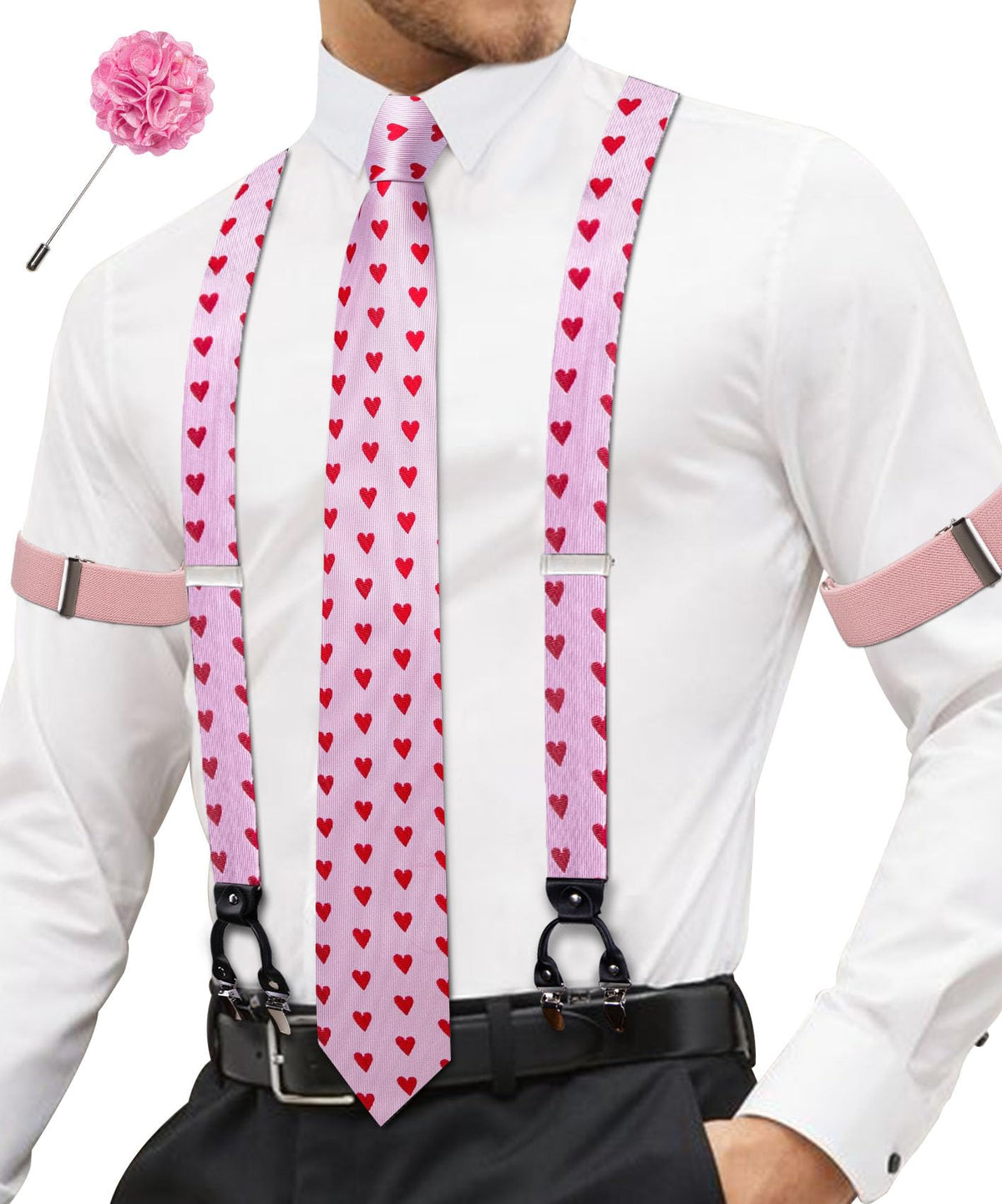 YOHOWA Suspenders for Men Tie Bowtie Set Adjustable Brace Handkerchief Cufflinks Strong Clip Elastic Band Wedding Party