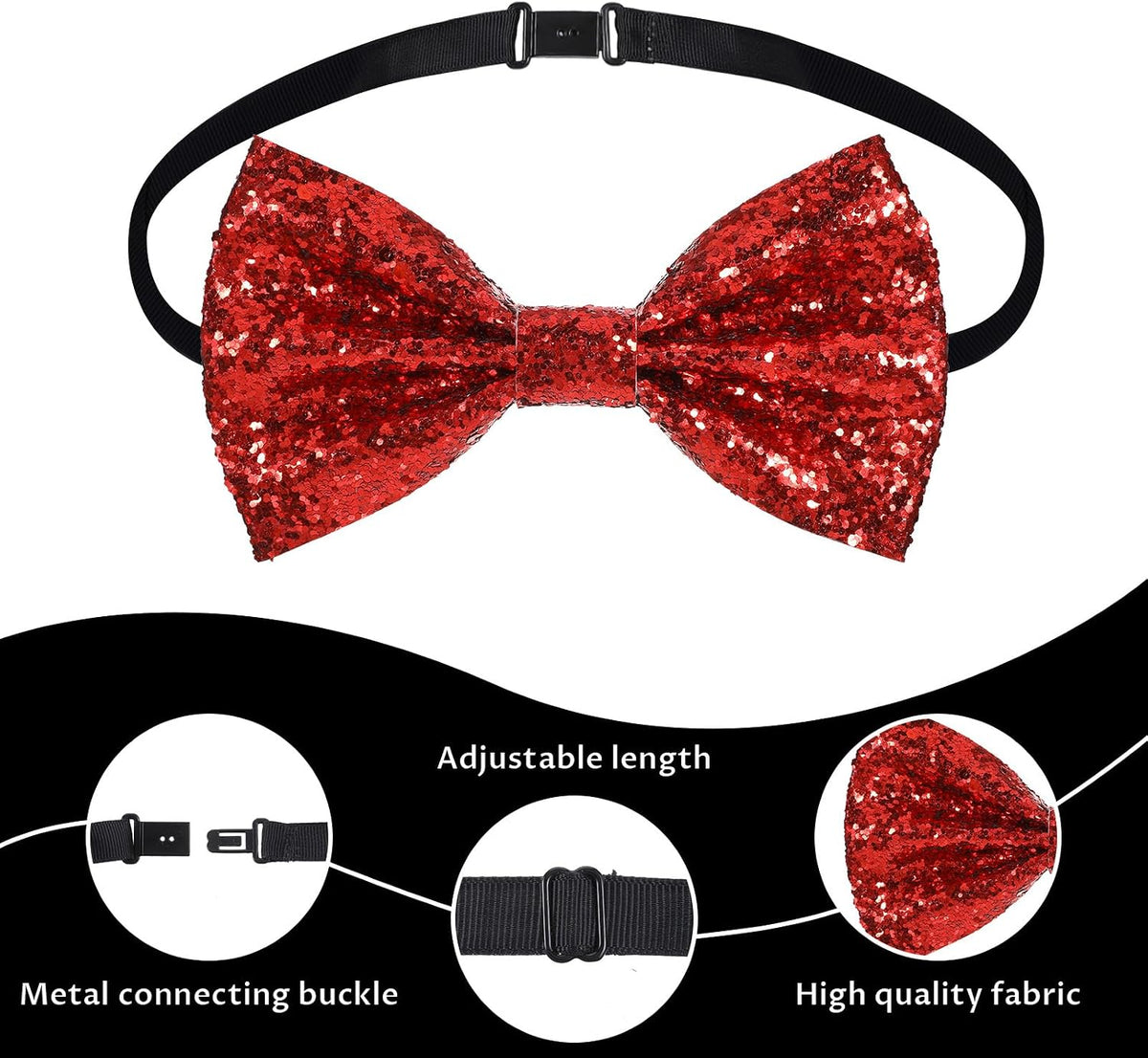 Ymapinc Sequin Bow Tie Sparkly Adjustable Glitter Necktie for Men Shiny Pre Tied Neck Ties for Banquet Carnival Costume Party