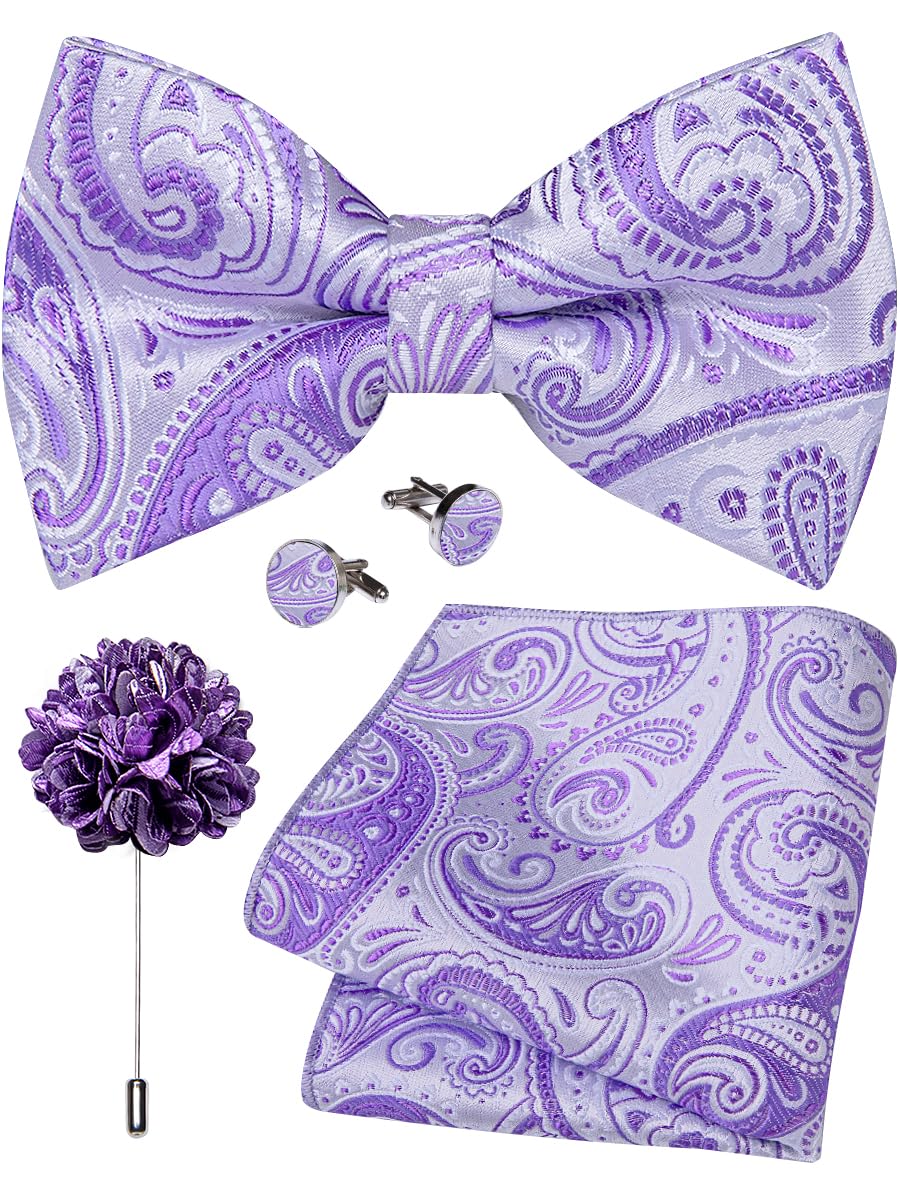 YourTies Silk Bow Ties for Men Pre-Tied Adjustable Paisley Bowtie Set