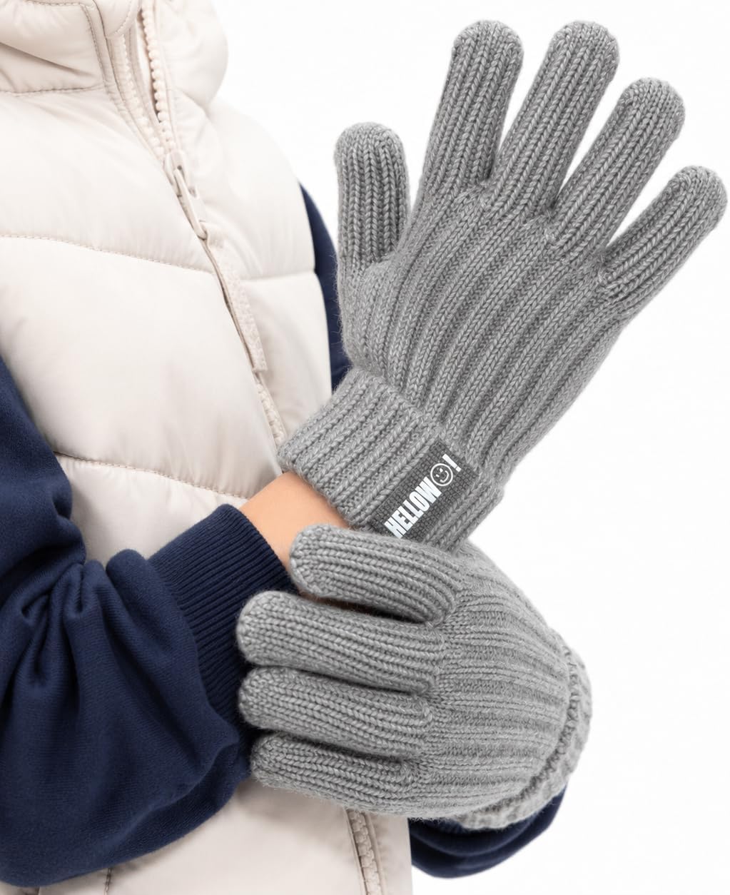Kids Winter-Knit-Gloves Boys-Girls Warm-Cable Cold-Weather-Gloves