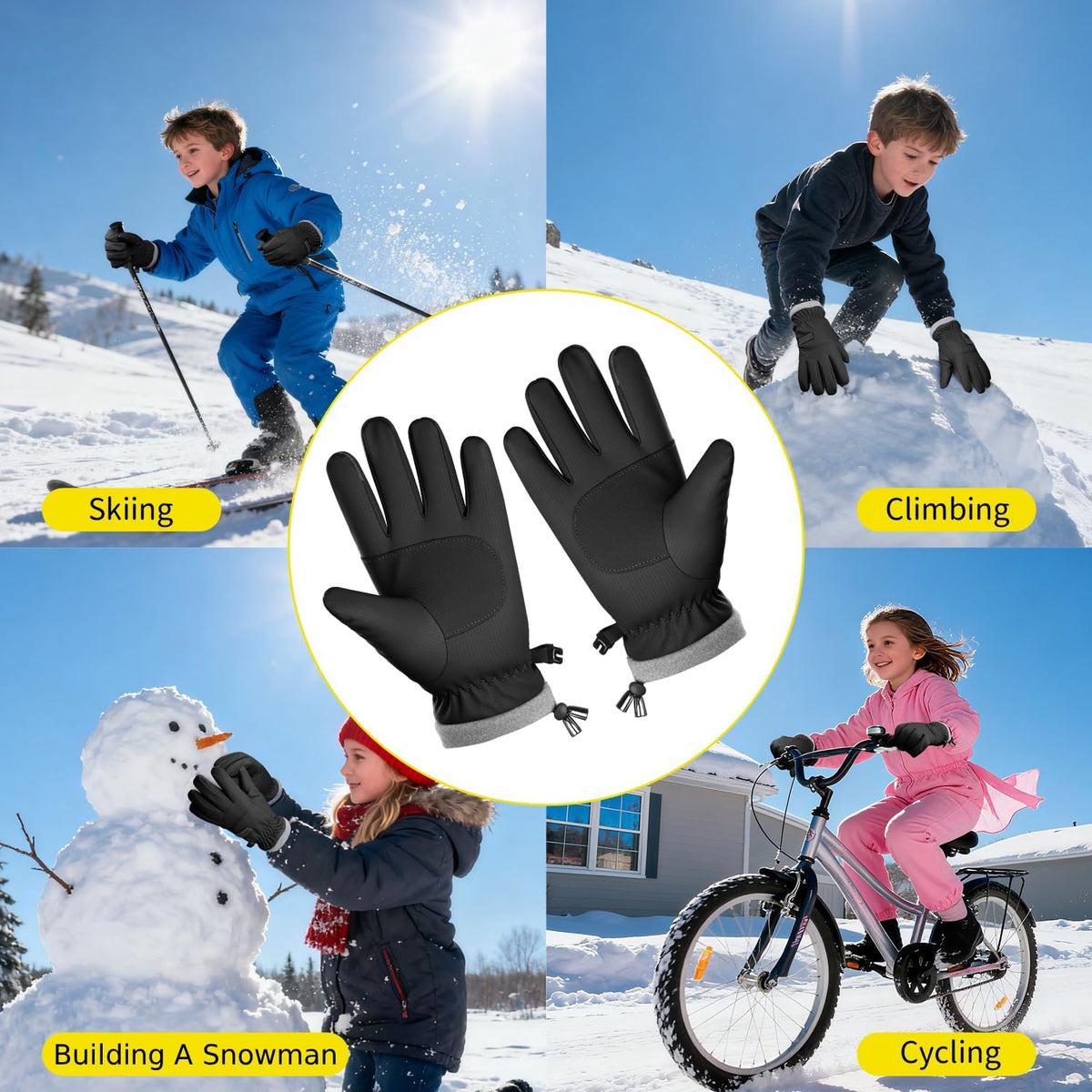 ihuan Kids Winter Waterproof Ski Gloves, Snowboarding Touchscreen Snow Cycling Running Gloves for Boys Girls