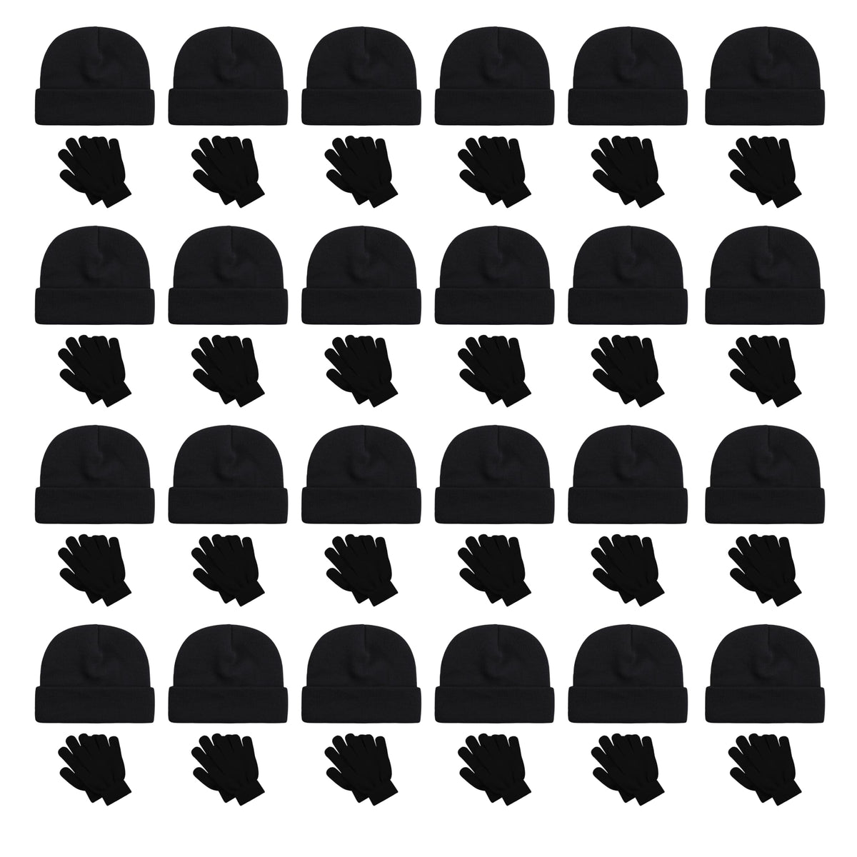 Winterlace 48 Pack Kids Beanies & Gloves, Boys Girls Unisex Thermal Stretchy Children Toboggan Knit Cap