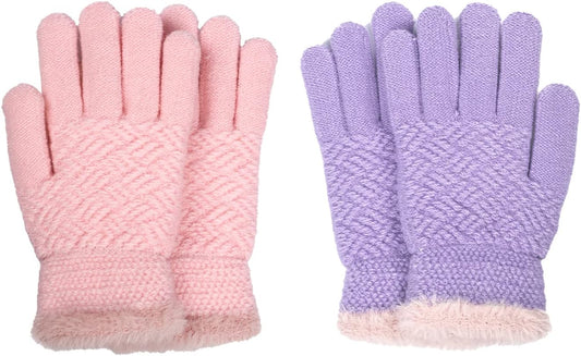 FENELY 2 Pairs Kid Winter Knit Gloves Stretchy Warm Gloves Gift for Boy Girl