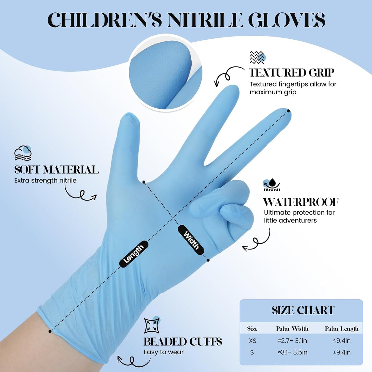 Kids Disposable Gloves, 5-Mil Safe Blue Nitrile, XS, 100Ct