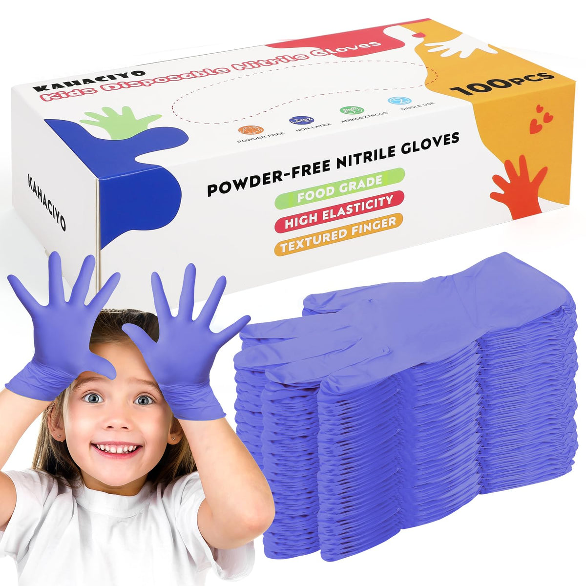 Kids Disposable Nitrile Gloves for 4-10 Years, Suitable for Cooking, Gardening, Painting, Powder and Latex Free-100 PCS