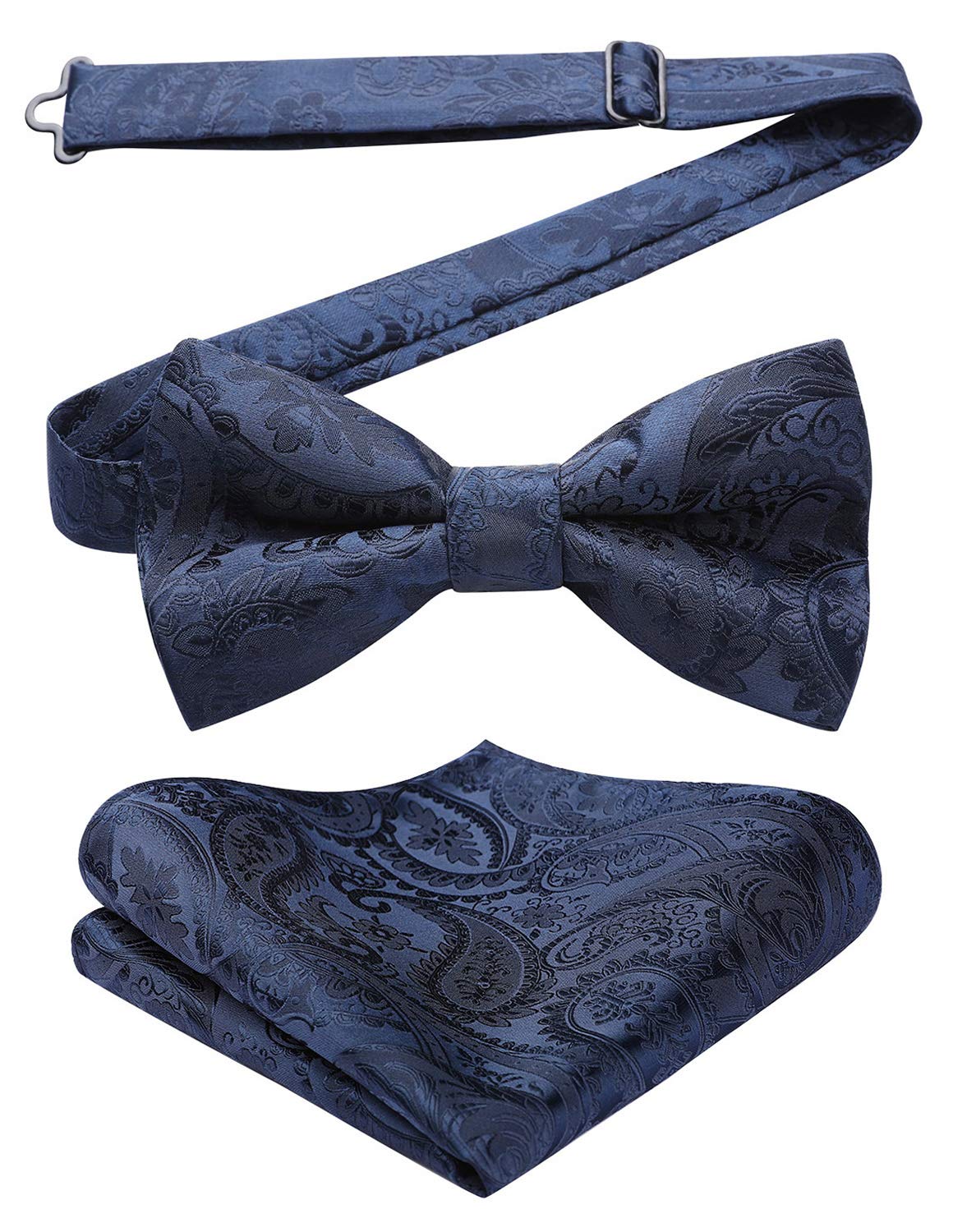HISDERN Bow Ties for Men Paisley Floral Pre-tied Bowtie Pocket Square Set Men's Formal Bow Ties Wedding Party