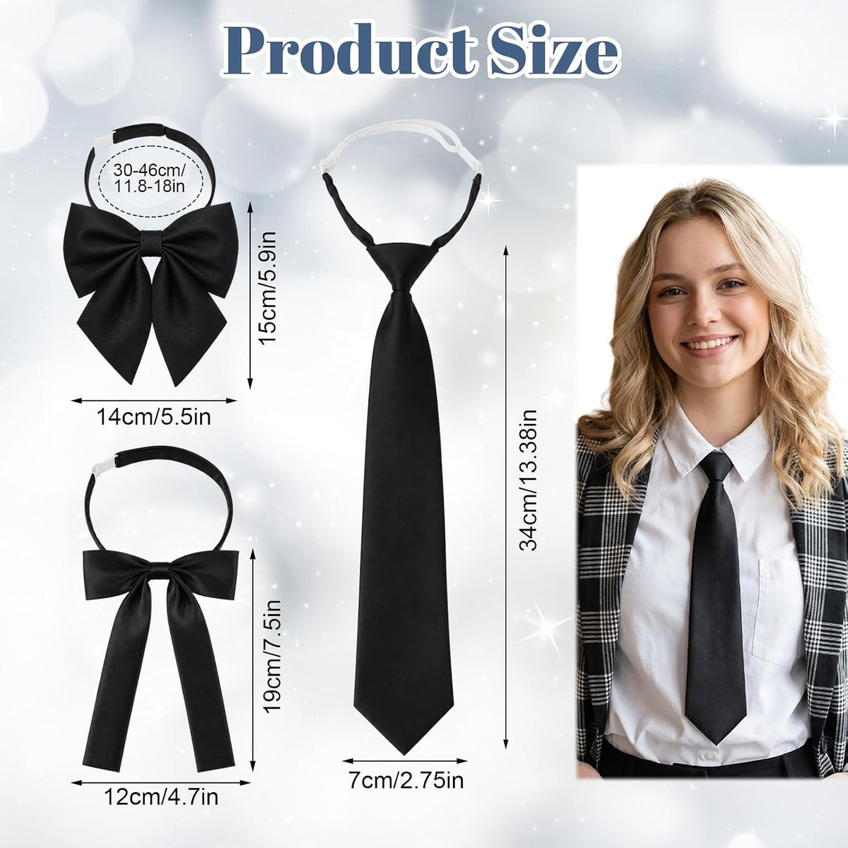 3 Pcs Black Tie for Women,Black Bow Tie for Women Accessories Shirt