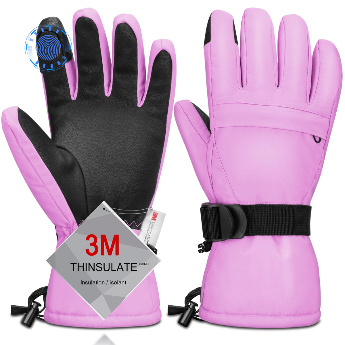 Ski Gloves,Snow Gloves Waterproof Winter Warm Cold Weather Touchscreen Gloves for Parent& Child Kids Skiing,Snowboarding