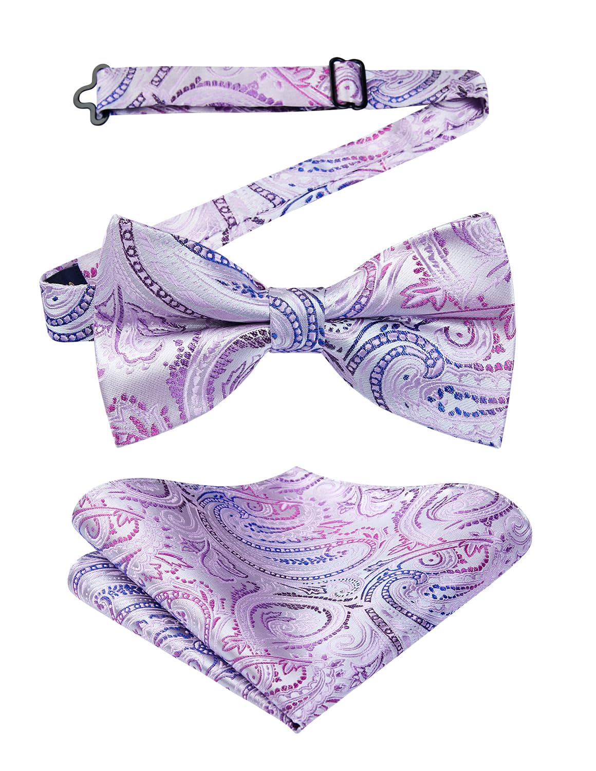 HISDERN Bow Ties for Men Paisley Floral Pre-tied Bowtie Pocket Square Set Men's Formal Bow Ties Wedding Party