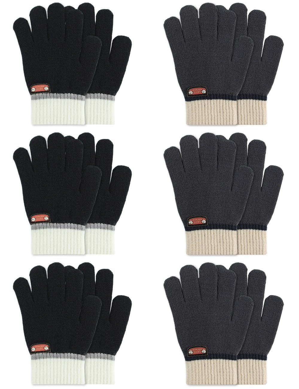 6 Pairs of Kids Gloves Knitted Wool Gloves Children Full Fingers Stretchy Warm Mittens for Boys Girls