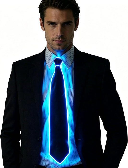 TINAYAUE Light Up Tie, LED Neon Glowing Necktie Bow Ties for Men Women Glow in The Dark Halloween Party Festival Rave Costume