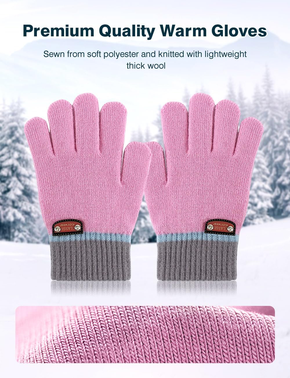 6 Pairs of Kids Gloves Knitted Wool Gloves Children Full Fingers Stretchy Warm Mittens for Boys Girls
