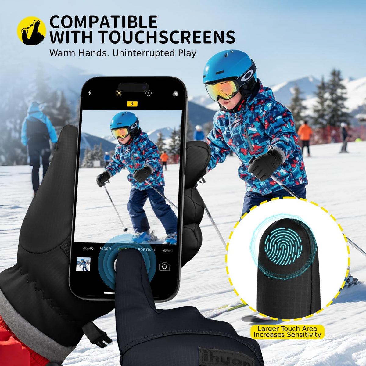 ihuan Kids Winter Waterproof Ski Gloves, Snowboarding Touchscreen Snow Cycling Running Gloves for Boys Girls