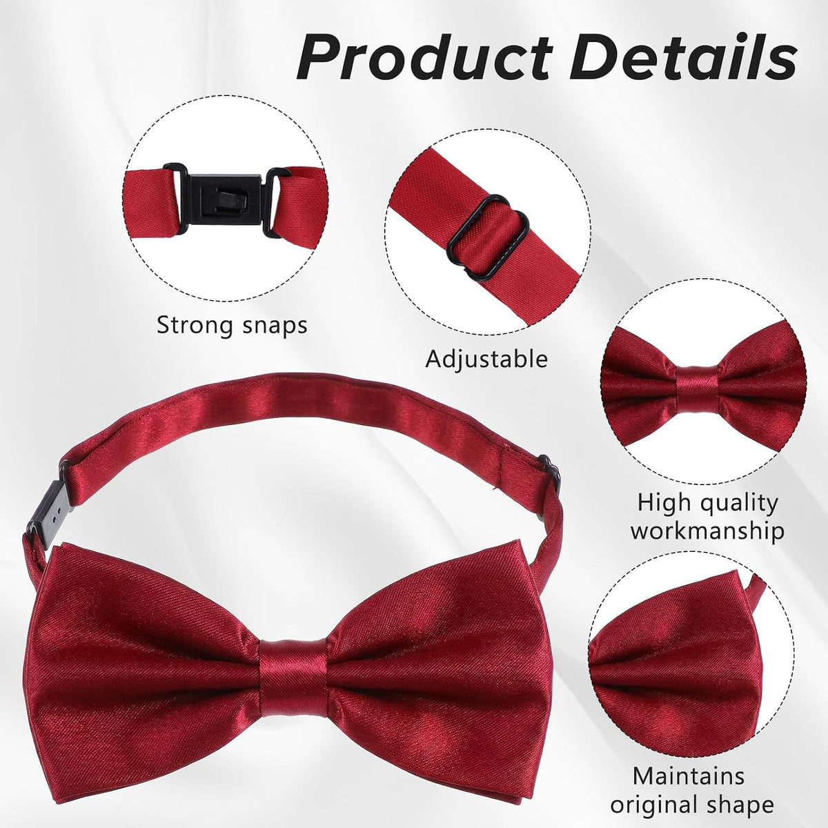 Mabor 2Pcs Bow Tie Adjustable Pre-tied Necktie for Men Boys Classic Pre Tied Neck Ties for Graduation Wedding Costume Party
