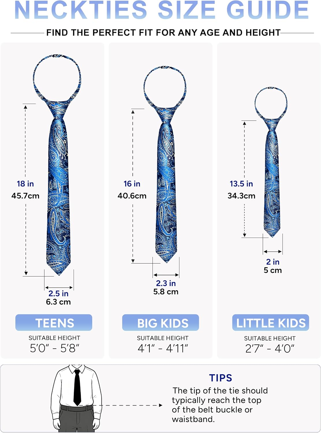 Boys Pre-Tied Zipper Necktie 3-Piece Set