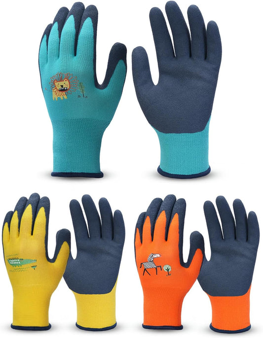 Kids Gardening Gloves, Skin-Friendly Rubber Coated Childrens Garden Gloves, Toddler Work Gloves Boys Girls