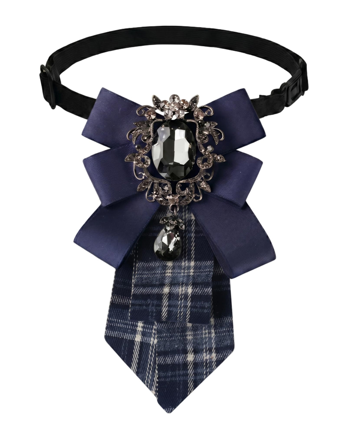 Bow Ties for Women Vintage, Adjustable Rhinestone Neck Tie with Big Crystal, Striped Pre-Tied Necktie for School