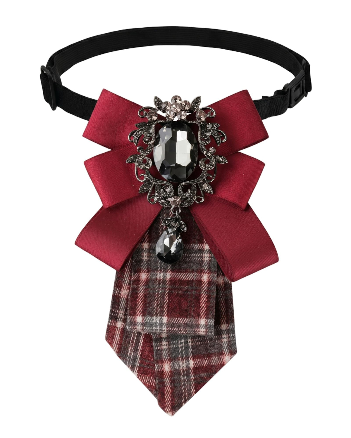 Bow Ties for Women Vintage, Adjustable Rhinestone Neck Tie with Big Crystal, Striped Pre-Tied Necktie for School