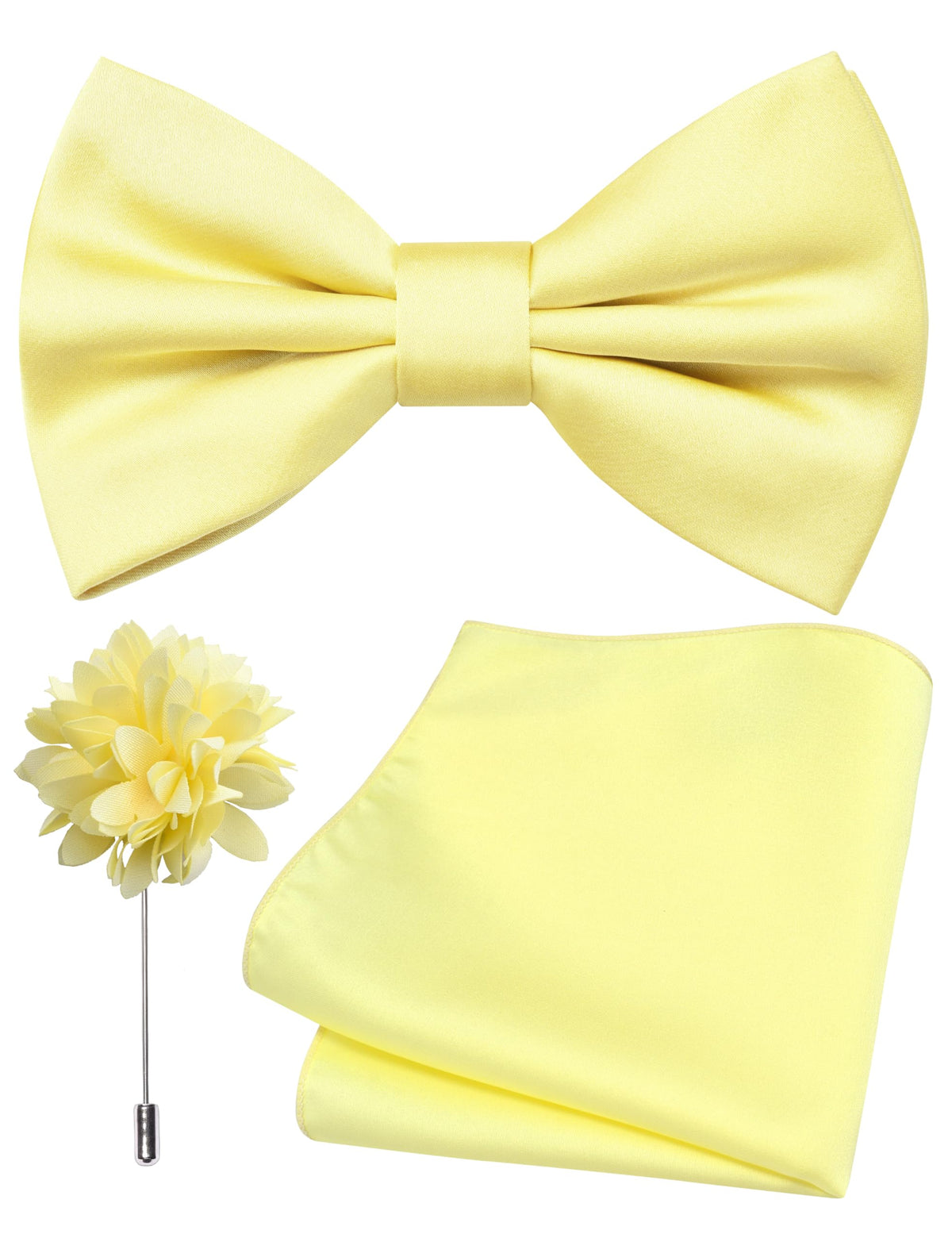 Branduce Solid Color Pre-tied Bow Tie and Pocket Square Lapel Pin Set for Men