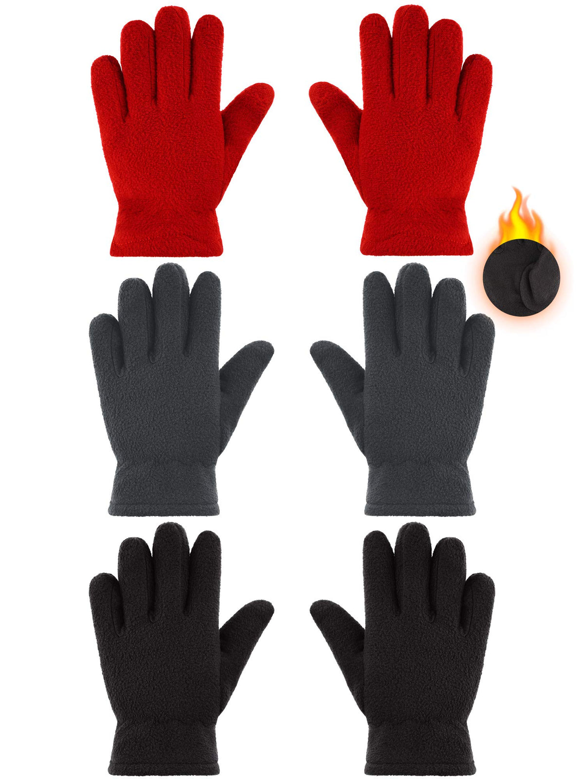 SATINIOR 3Pairs Winter Gloves for Kids, Soft Snow Fleece Glove, 5-12 Year