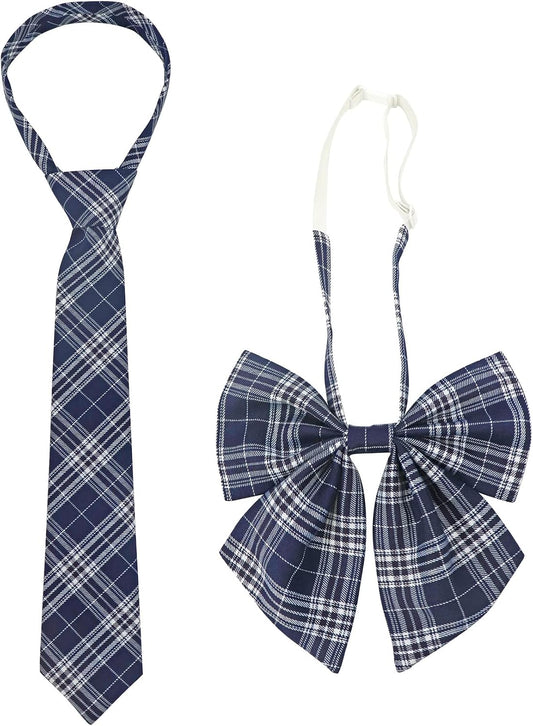PROCOS 2 Pcs Necktie Bow Tie Unisex Uniform Adjustable Plaid Tartan Bow Tie Necktie Set Cosplay Costume