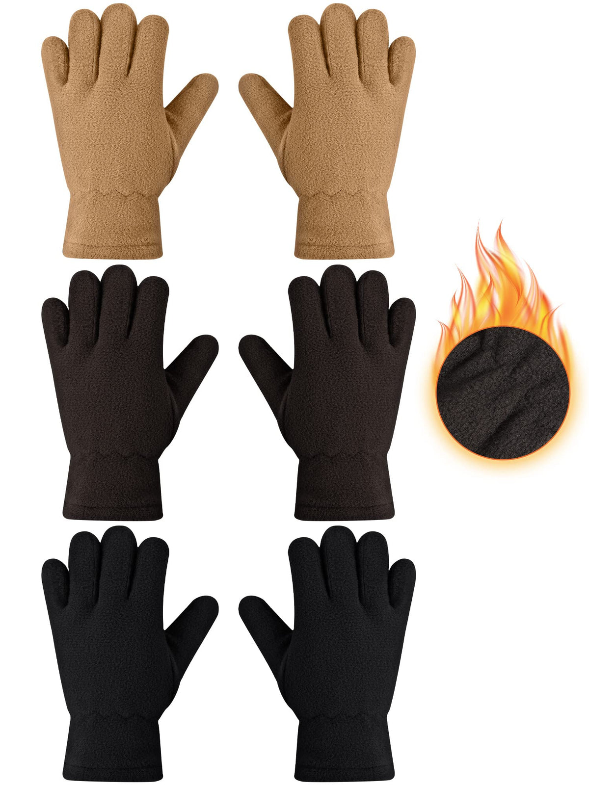 SATINIOR 3Pairs Winter Gloves for Kids, Soft Snow Fleece Glove, 5-12 Year