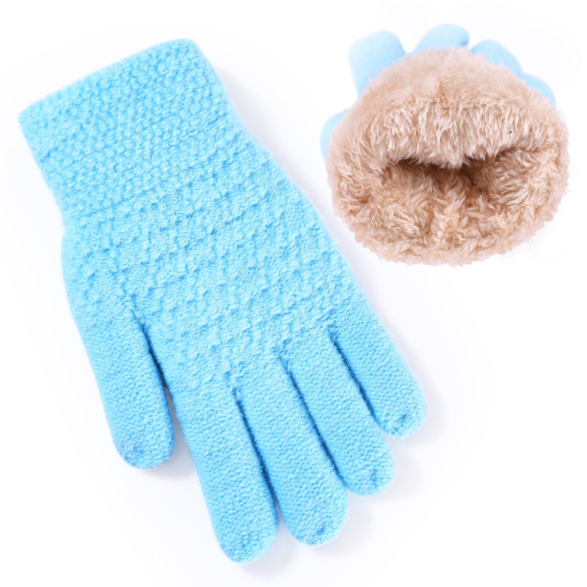 FENELY Winter Gloves for Boys Girls - Kids Warm Knit Thermal Cable Knitted Gloves Wool Fleece Lined Mittens for Cold Weather
