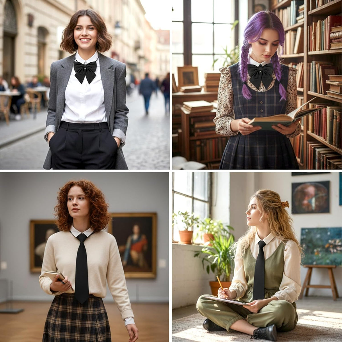 Xthrotsenk 2 PCS Bow Tie for Women Black Women Tie Adjustable for Woman Accessories Shirt Formal Attire