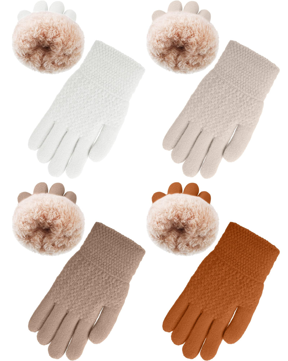 Chuarry 4 Pairs Kids Fleece Lined Gloves Winter Warm Knit Gloves for Girls Boys Cold Weather Supplies, 6-10 Years