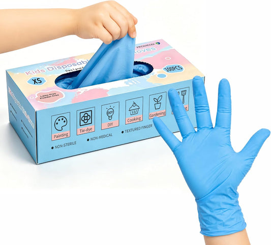 PROMEDIX P Kids Gloves Disposable for 6-10 Years,100PCS Nitrile Gloves for Crafting,Cooking,Gardening, Latex-Free,Powder-Free