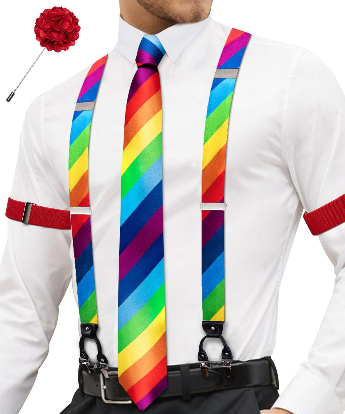 YOHOWA Suspenders for Men Tie Bowtie Set Adjustable Brace Handkerchief Cufflinks Strong Clip Elastic Band Wedding Party