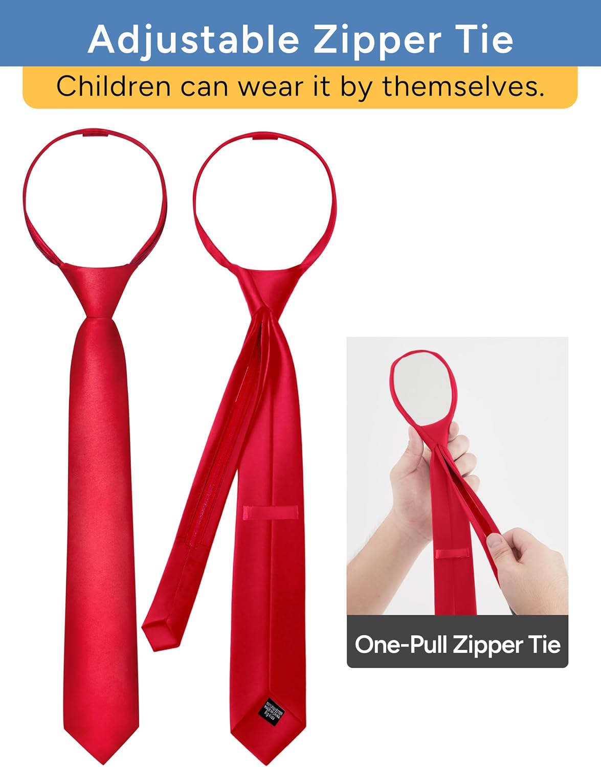 Boys Pre-tied Zipper Tie Elastic Strap Bowtie and Pocket Square 3-piece For Age 1-16 Years With Gift Box