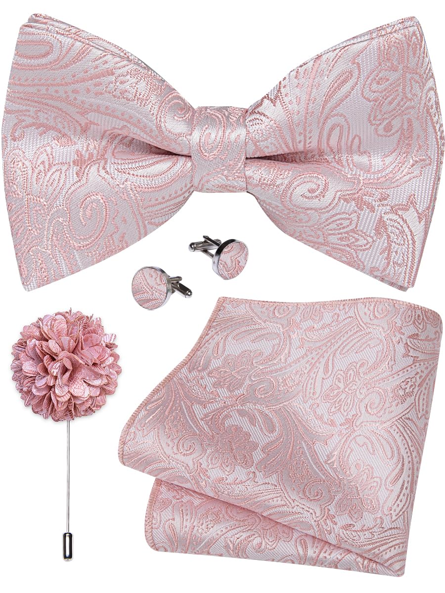 YourTies Silk Bow Ties for Men Pre-Tied Adjustable Paisley Bowtie Set