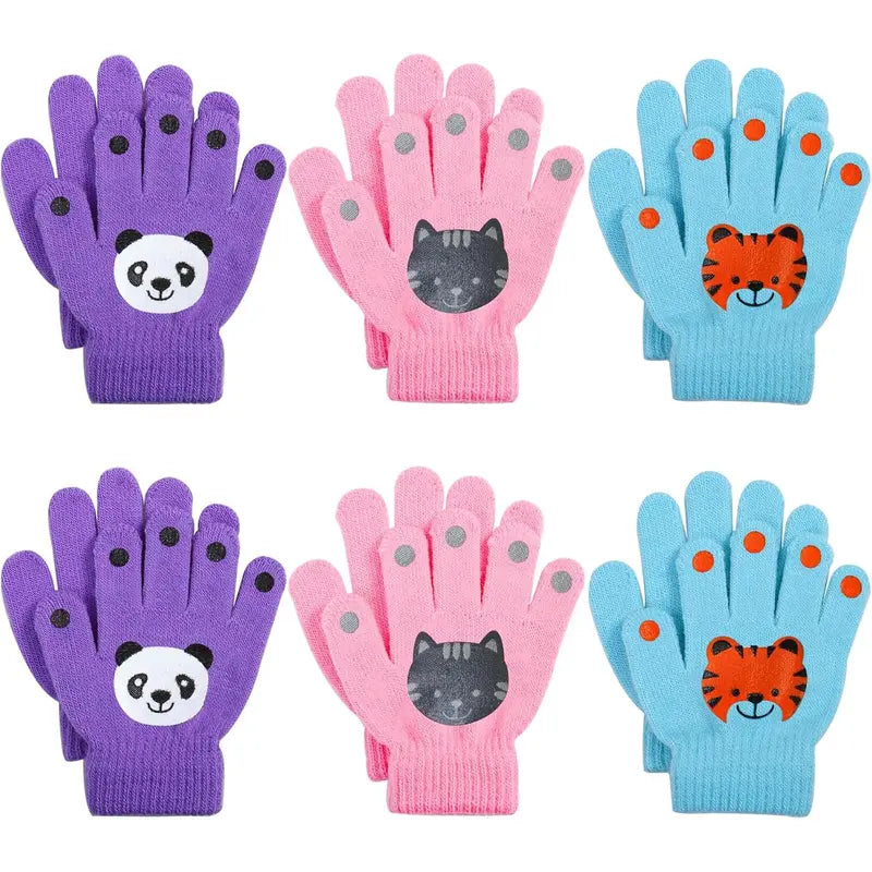 X-GLV02  6 Pairs Kids Warm Magic Gloves Winter Stretchy Knit Gloves for Boys Girls