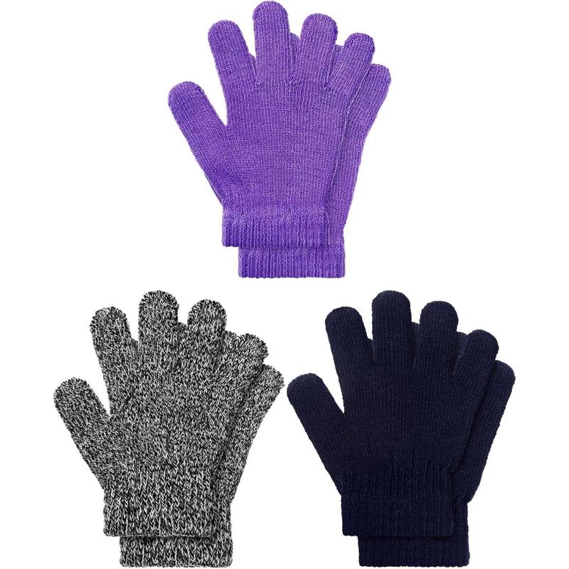 P-GCS019   3 Pairs Kids Winter Knit Gloves Stretchy Full Finger Fluffy Mittens for Toddler Boys Girls 1-11 Years