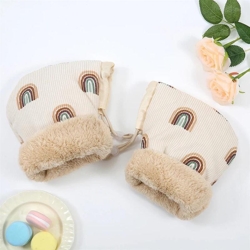 Children's Winter Bicycle Gloves - Cartoon Print, Mixed Textile, Artificial Leather, Warm Hands Warmer, Single Pair for Scooter & Outdoor Sports Protection