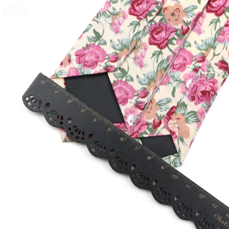 Men's Skinny Floral Cotton Necktie - Classic Print Adult Male Clothing Accessory for Weddings, Casual Suit Outfits