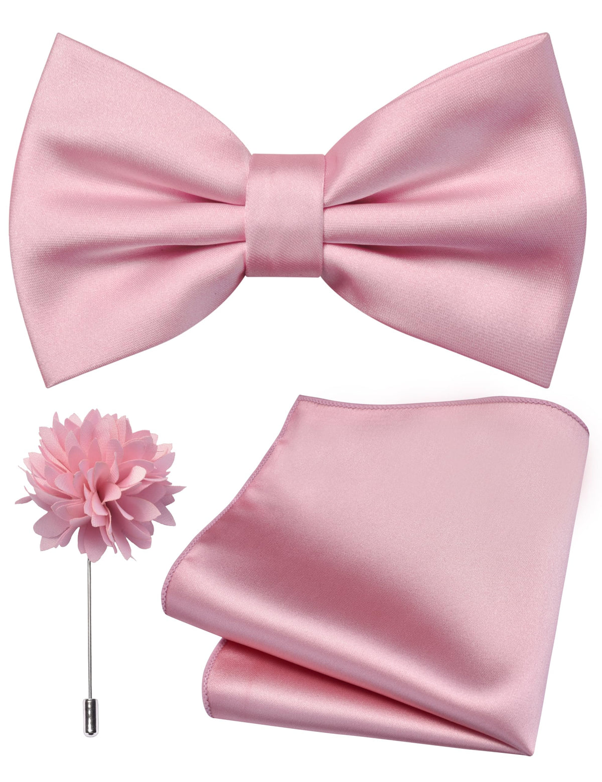 Branduce Solid Color Pre-tied Bow Tie and Pocket Square Lapel Pin Set for Men
